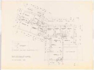 Garten Leinweber, Ebenhausen: Wohnhaus: Grundriss Erdgeschoss 1:50, Detail Türanschläge 1:10 (Zeichnung des Architekten)