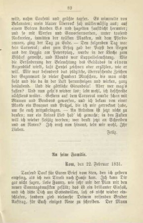 An seine Familie. Rom, den 22. Februar 1831