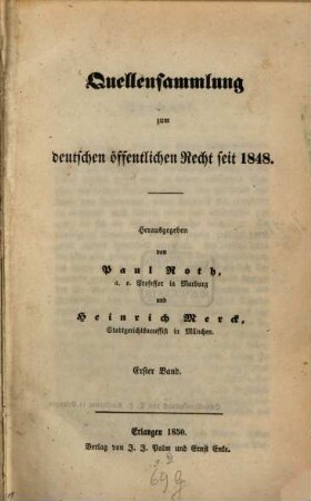 Quellensammlung zum deutschen öffentlichen Recht seit 1848. I