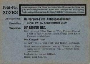 Zensurkarte (Titelseite) der Film-Prüfstelle Berlin, 31.10.1931