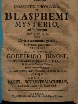 Diss. theol. de blasphemi mysterio, ad historiam, Levit. XXIV, 10 - fin.