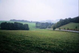Straße und Landschaft mit kleinen Waldstücken