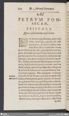 Ad Petrum Fonsecam. Epistola Qua exsulantem consolatur