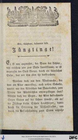 Edle, schätzbare, besonders liebe Jünglinge!