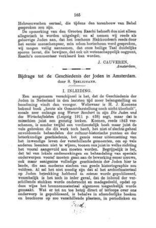 Bijdrage tot de Geschiedenis der Joden in Amsterdam : inleiding / door S. Seeligmann