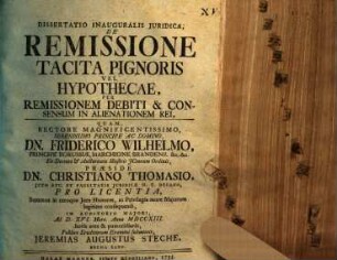 Disputatio iuridica de remissione tacita pignoris vel hypothecae, per remissionem debiti et consensum in alienationem rei