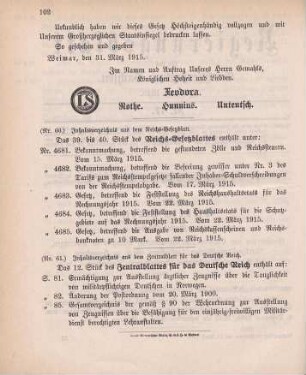 Nr. 60: Inhaltsverzeichnis aus dem Reichs-Gesetzblatt