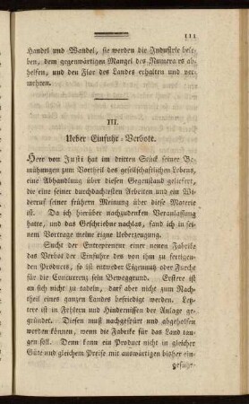 III. Ueber Einfuhr-Verbote