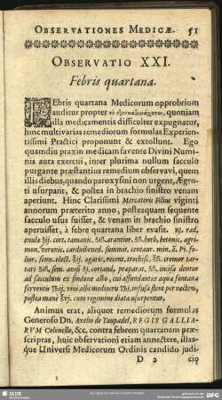 Observatio XXI. Febris quartana