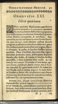 Observatio XXI. Febris quartana