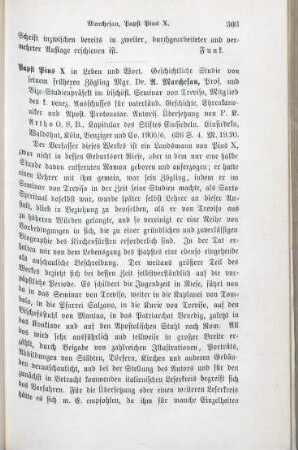 303-304 [Rezension] Marchesan, Angelo, Papst Pius X. in Leben und Wort