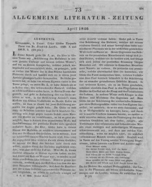 Lewitz, F.: Ueber Goethe's Torquato Tasso. Königsberg: Unzer 1839