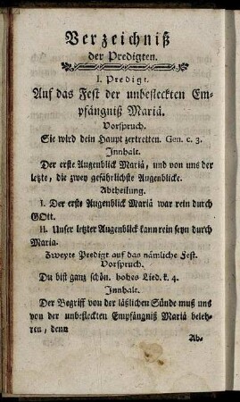 Verzeichniß der Predigten.