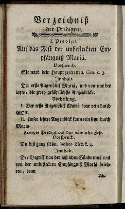 Verzeichniß der Predigten.