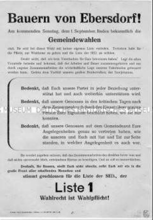 Wahlaufruf der SED an die Ebersdorfer Bauern zu den Gemeindewahlen 1946