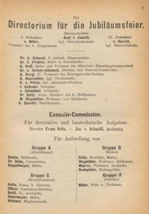 Das Directorium für die Jubiläumsfeier