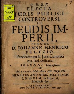Electa iuris publ. controversi de feudis Imperii