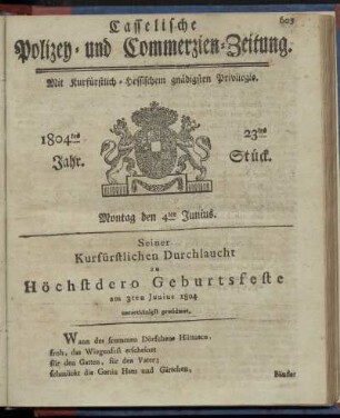 23tes Stueck, Montag den 4ten Junius 1804