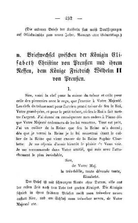 n. Briefwechsel zwischen der Königin [...] und ihrem Neffen, dem Könige Friedrich Wilhelm II von Preußen