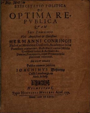 Exercitatio Politica De Optima Republica