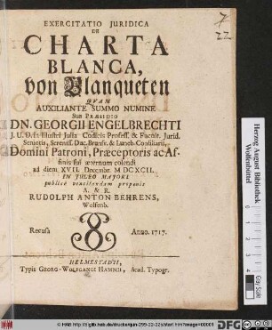Exercitatio Juridica De Charta Blanca