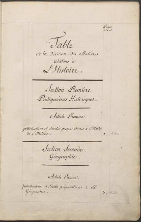 Table de la Division des Matières