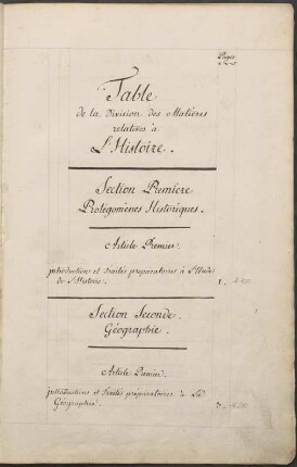 Table de la Division des Matières