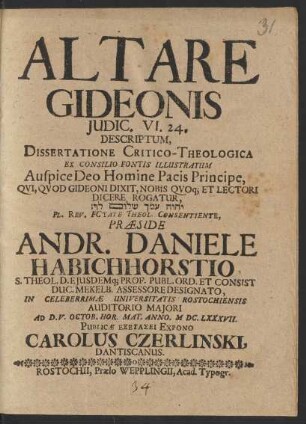 Altare Gideonis : Iudic. VI. 24. Descriptum