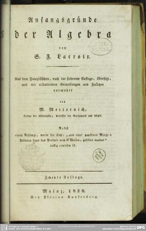 Anfangsgründe der Algebra