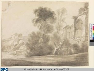 Landschaft mit verfallendem Gebäude