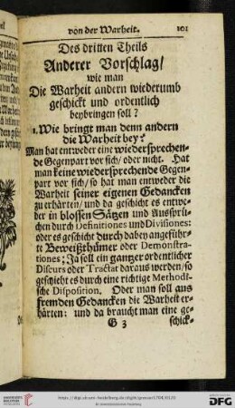 Anderer Vorschlag: Wie man die Warheit andern wiederumb geschickt und ordentlich beybringen soll ?