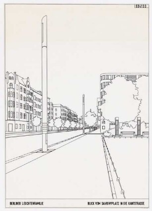 Leuchten für die Kantstraße, Berlin-Charlottenburg: Perspektivische Ansicht, Blick vom Savignyplatz in die Kantstraße
