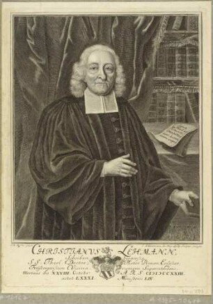 Bildnis des Freiberger Theologen Christian Lehmann (der Jüngere), Halbfigur im Talar nach rechts