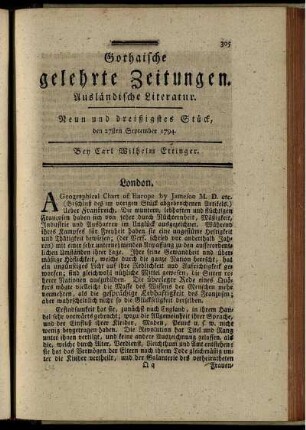 Neun und dreißigstes Stück, den 27ten September 1794.