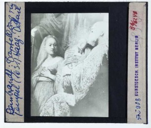 Rembrandt, Simeons Lobgesang (Den Haag MH 145) : Ausschnitt (Maria, Christus, Simeon)