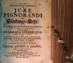 Diss. ... de iure pignorandi ...