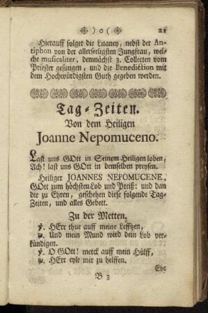 Tag-Zeiten. Von dem Heiligen Joanne Nepomuceno