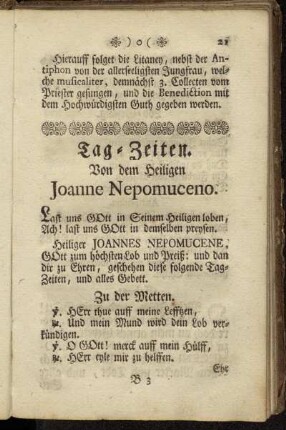 Tag-Zeiten. Von dem Heiligen Joanne Nepomuceno