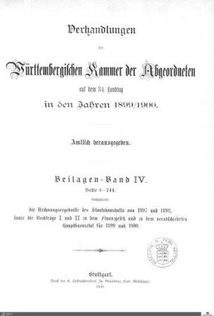 2,96: Landtag Württemberg - Kammer 2, Beilagen 1899-1900, Bd. 4