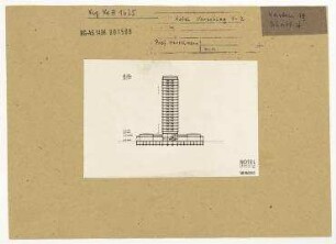 Entwurf für ein Hotel gegenüber der Deutschen Sporthalle an der Stalinallee. Berlin, Friedrichshain, Stalinallee (seit 1961 Karl-Marx-Allee)/Andreasstraße/Koppenstraße/Singerstraße