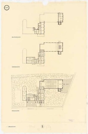 Kirche, Berlin-Zehlendorf Projekt II: Grundriss Keller, Obergeschoss, Erdgeschoss (Alternative zu Inv.Nr. 9201-9204)
