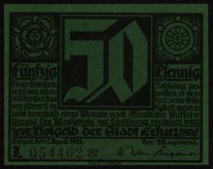 50 Pfennig Notgeld der Stadt Erfurt