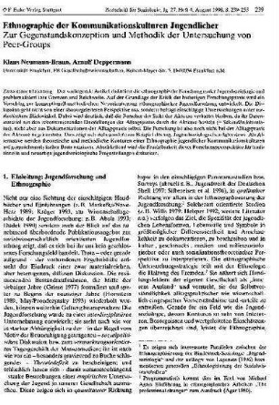 Ethnographie der Kommunikationskulturen Jugendlicher: Zur Gegenstandskonzeption und Methodik der Untersuchung von Peer-Groups