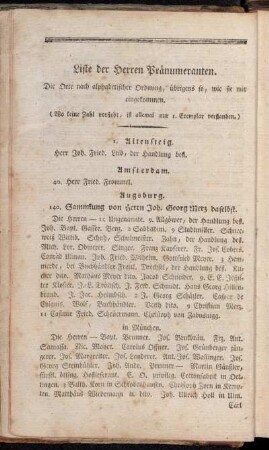 Liste der Herren Pränumeranten.