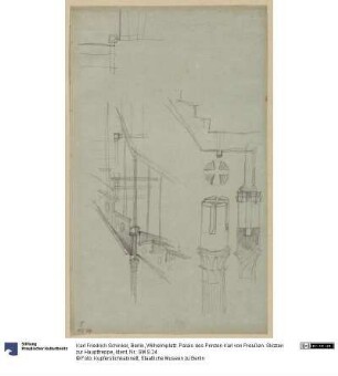Berlin, Wilhelmplatz. Palais des Prinzen Karl von Preußen. Skizzen zur Haupttreppe