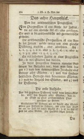Das achte Hauptstück. Von der arithmetischen Progression.