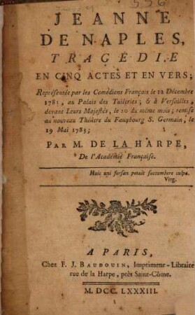 Jeanne de Naples : Tragédie En Cinq Actes Et En Vers