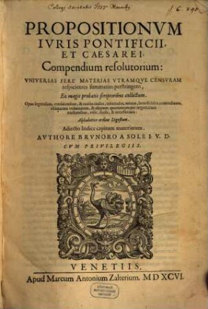 Propositionum iuris pontificii ... compendium resolutorium