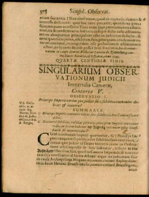 Singularium Observationum Iudicii Imperialis Camerae, Centuria V. Observatio I. - C.