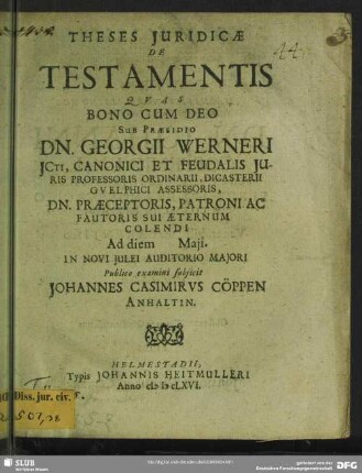 Theses Iuridicae De Testamentis , Quas ...